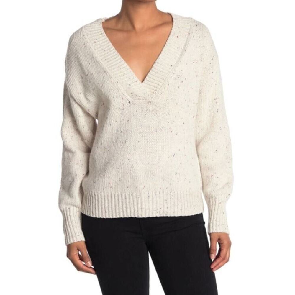 Abound Women's Weekend V-Neck Flecked Pullover Sweater Ivory Confetti Nep XSmall